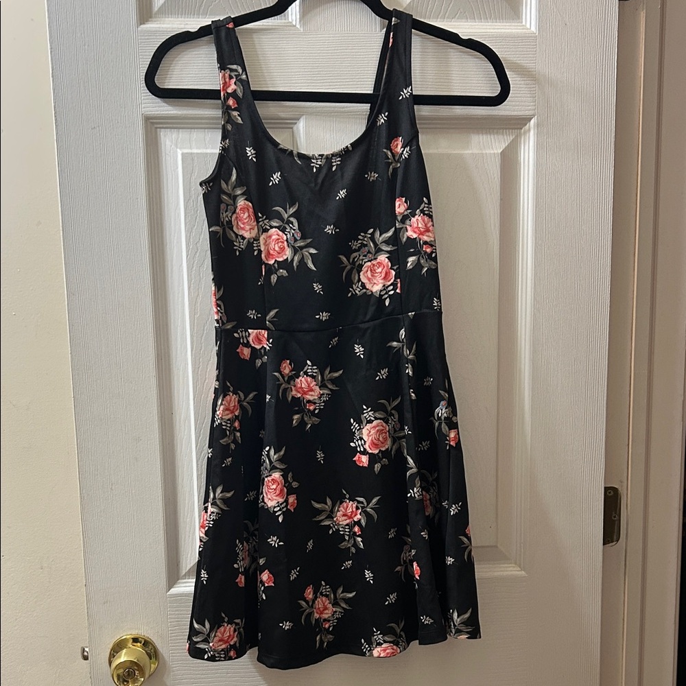 Divided Black Floral Mini Dress